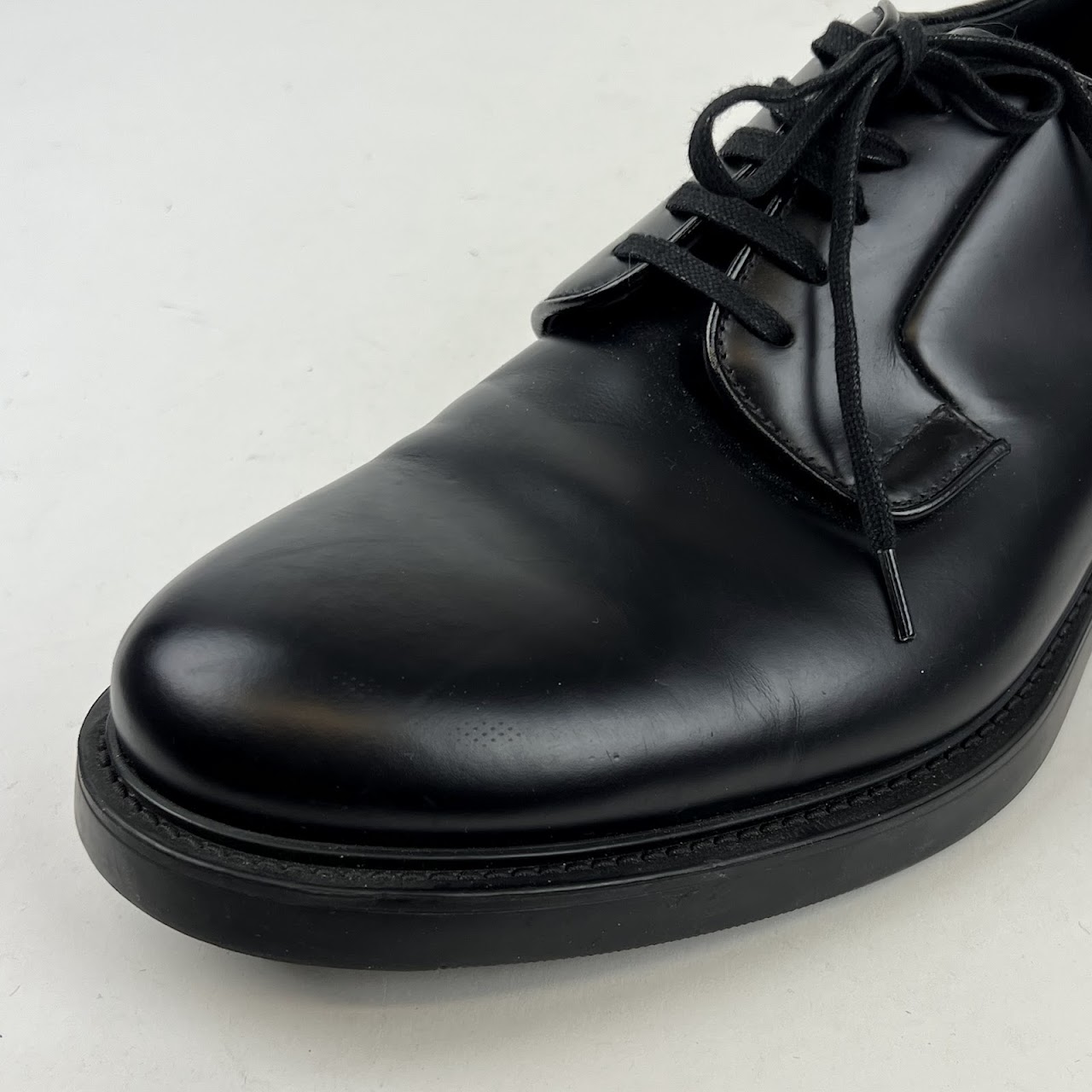 Prada Black Polished Leather Bluchers