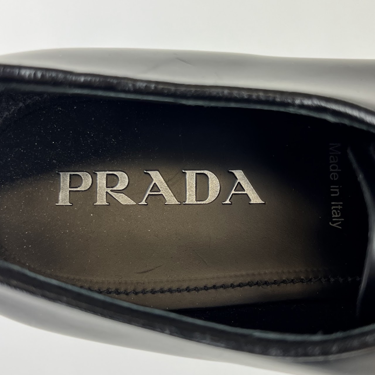 Prada Black Polished Leather Bluchers