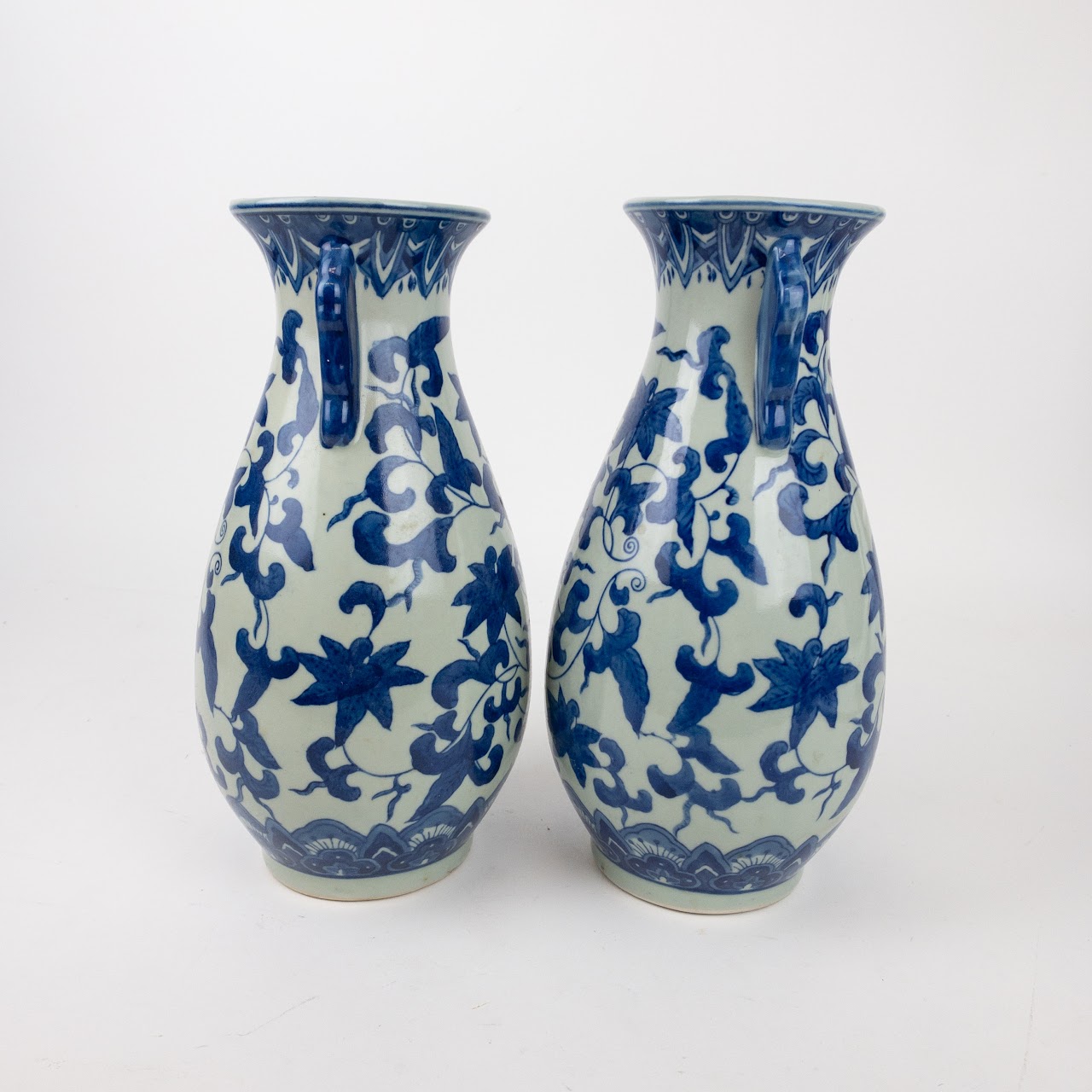 Chinese Blue Vine Stoneware Vase Pair