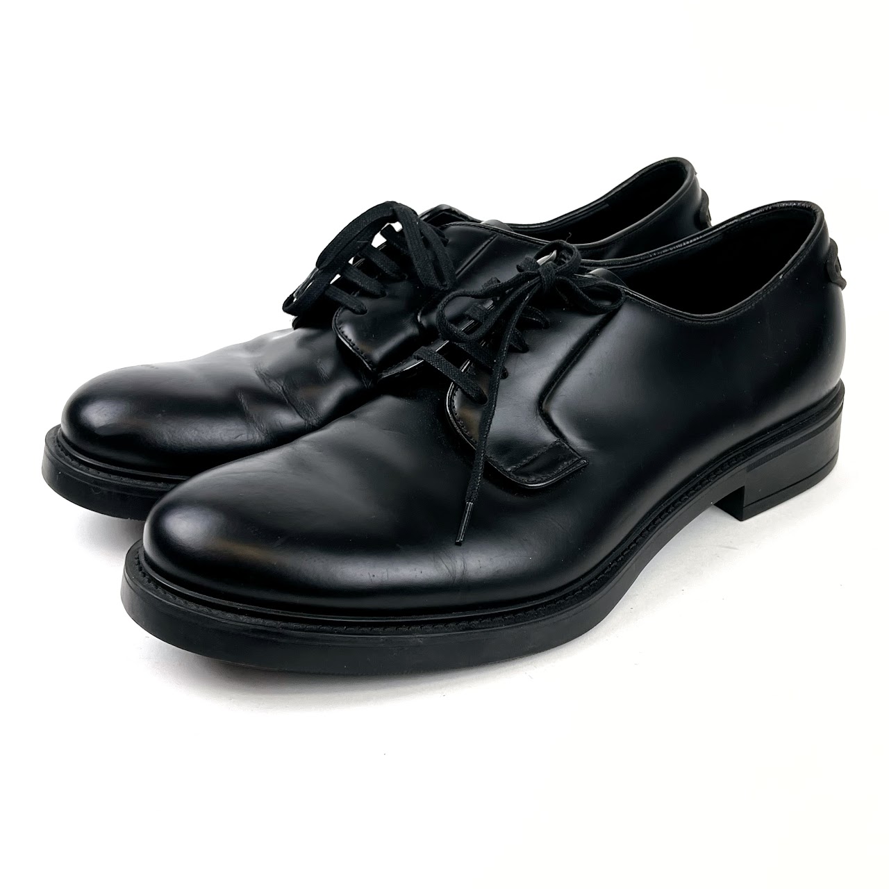 Prada Black Polished Leather Bluchers