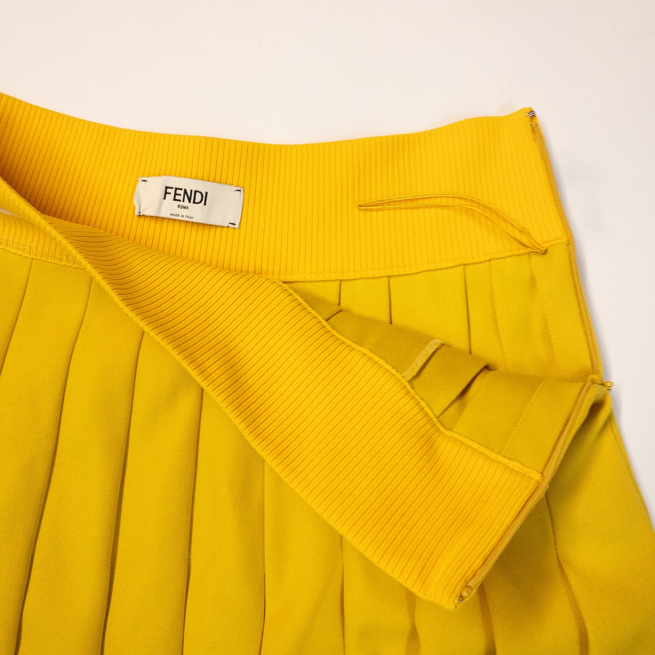 Fendi Pleated Yellow Full-Circle Midi Skirt