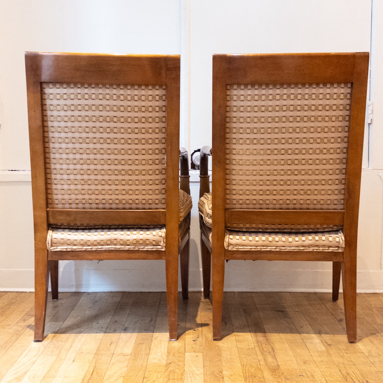 French Empire Style Carved Parcel Gilt Fauteuil Pair