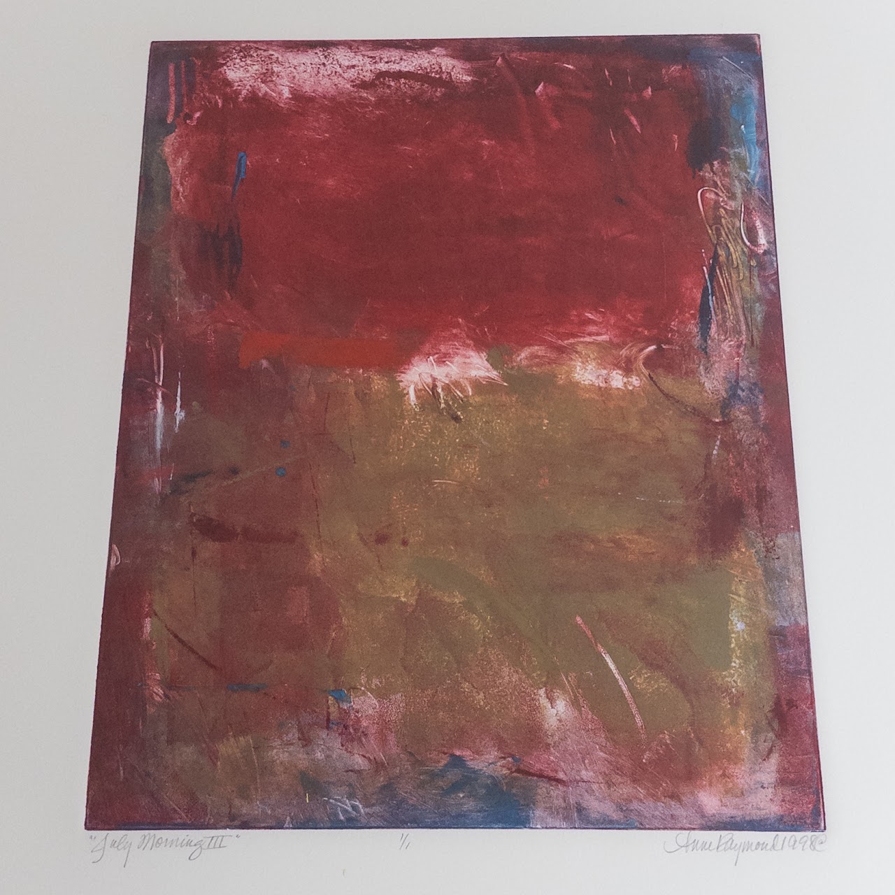 Anne Raymond 'July Morning III' Signed Contemporary Abstract Monotype