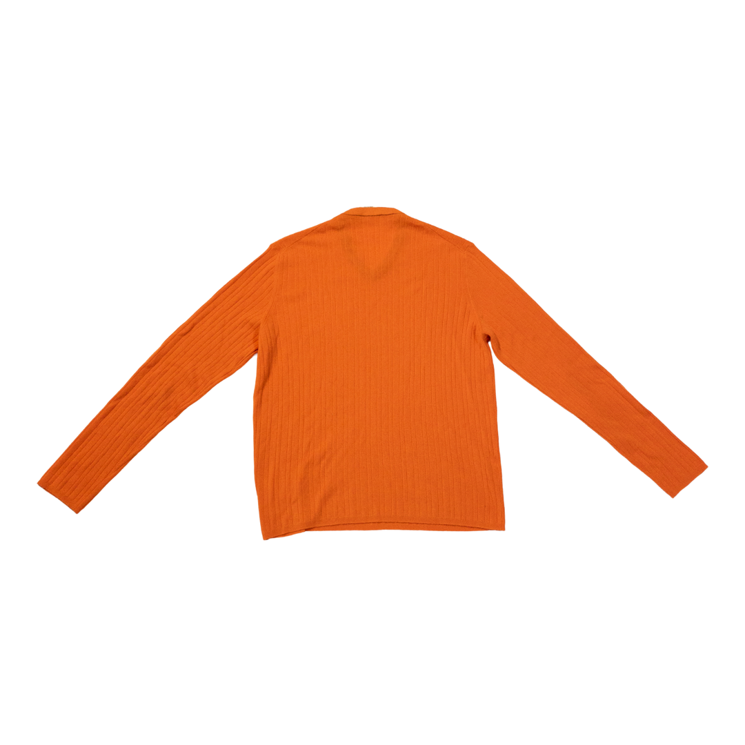 Hermès Pumpkin Orange Vintage Ribbed V-Neck Cashmere Sweater