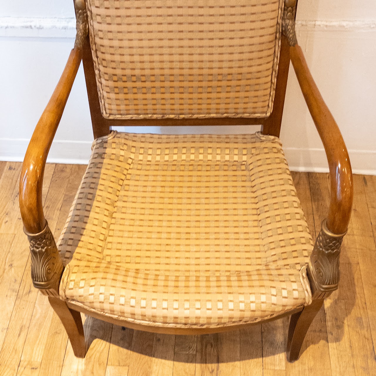 French Empire Style Carved Parcel Gilt Fauteuil Pair