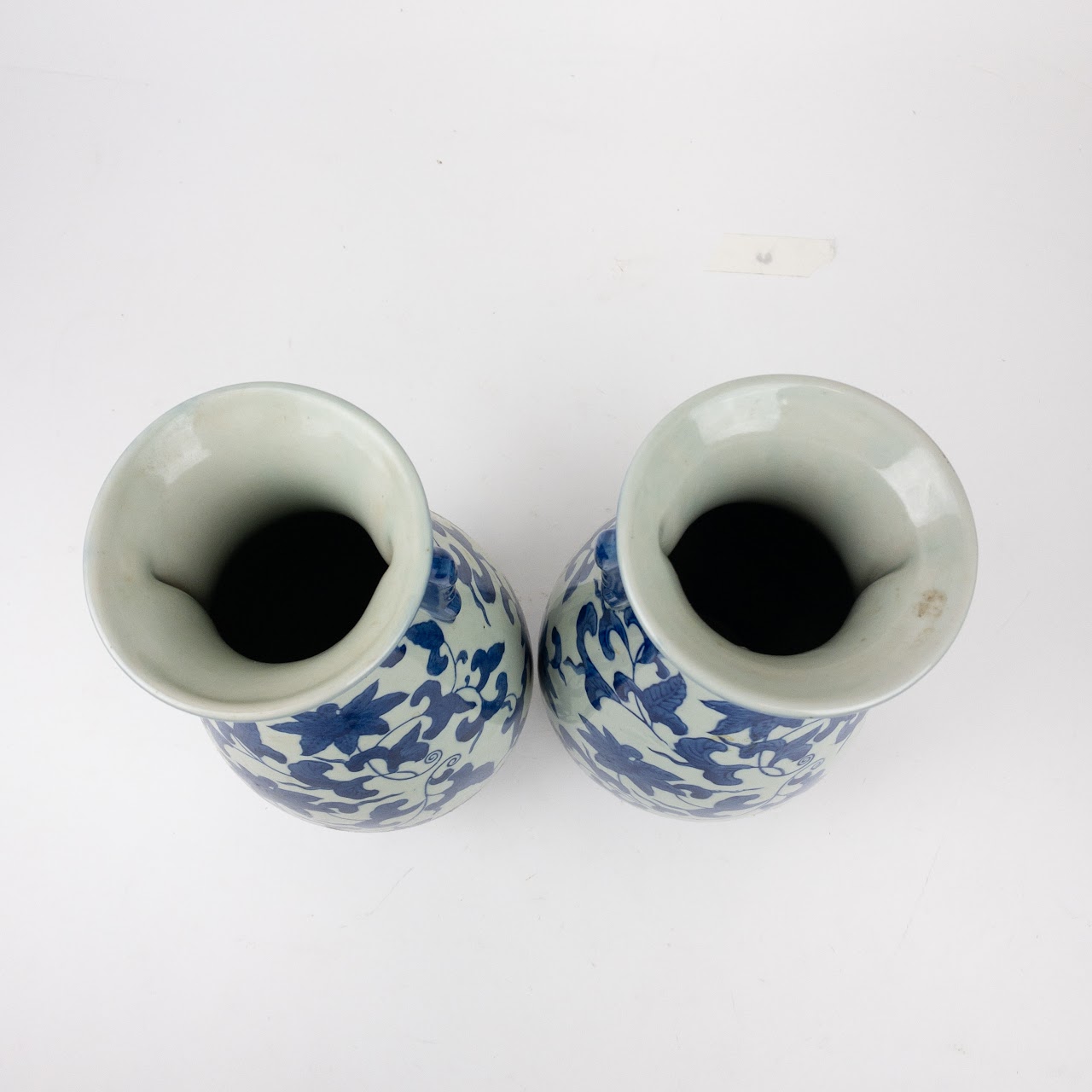 Chinese Blue Vine Stoneware Vase Pair