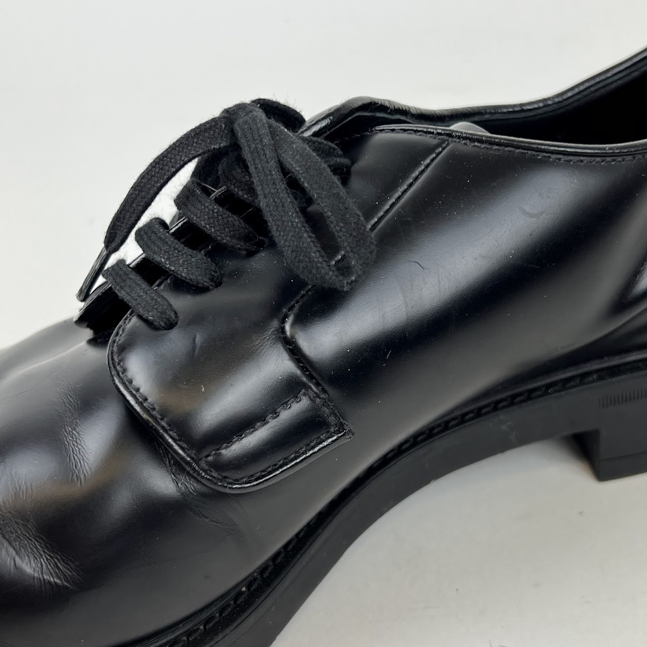 Prada Black Polished Leather Bluchers