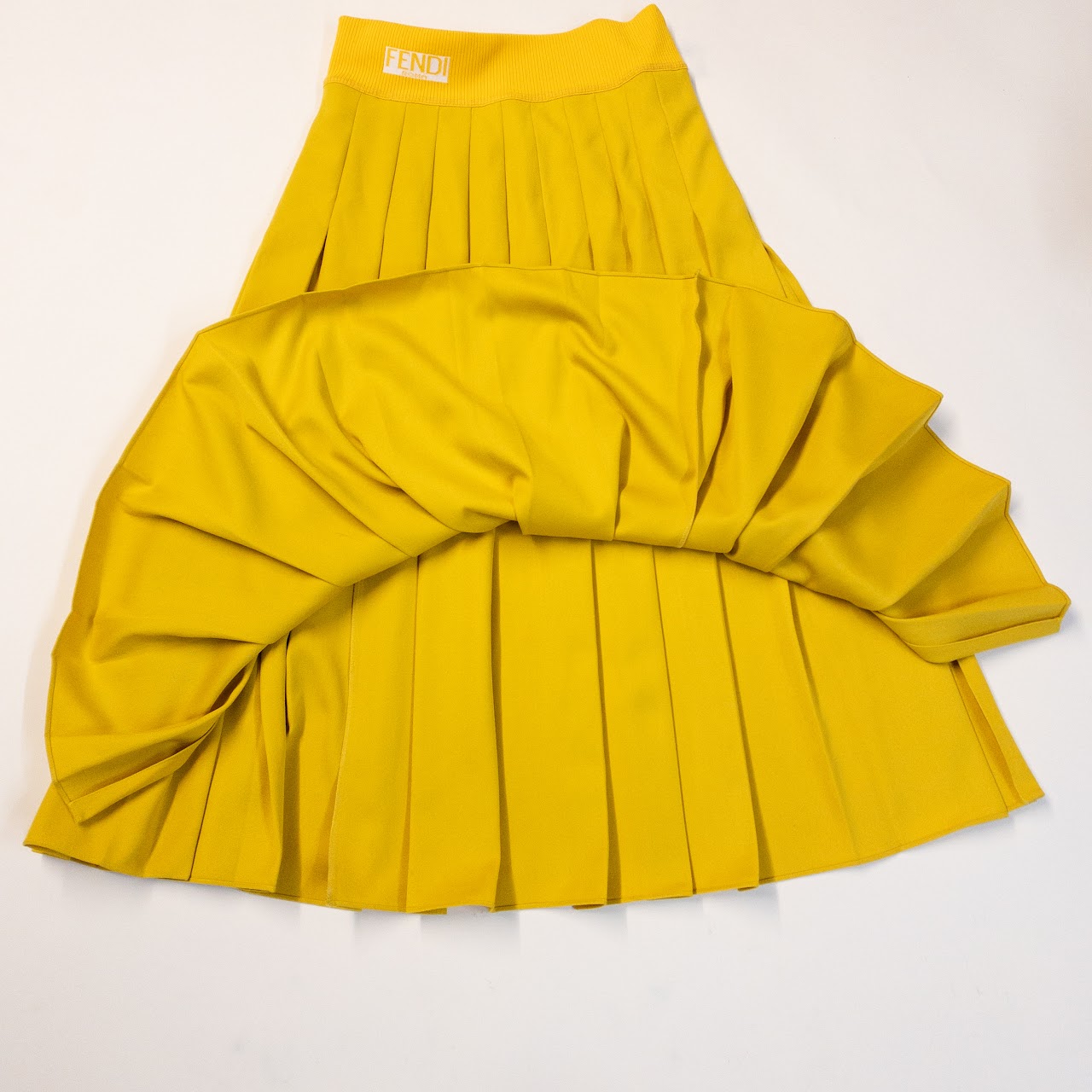 Fendi Pleated Yellow Full-Circle Midi Skirt