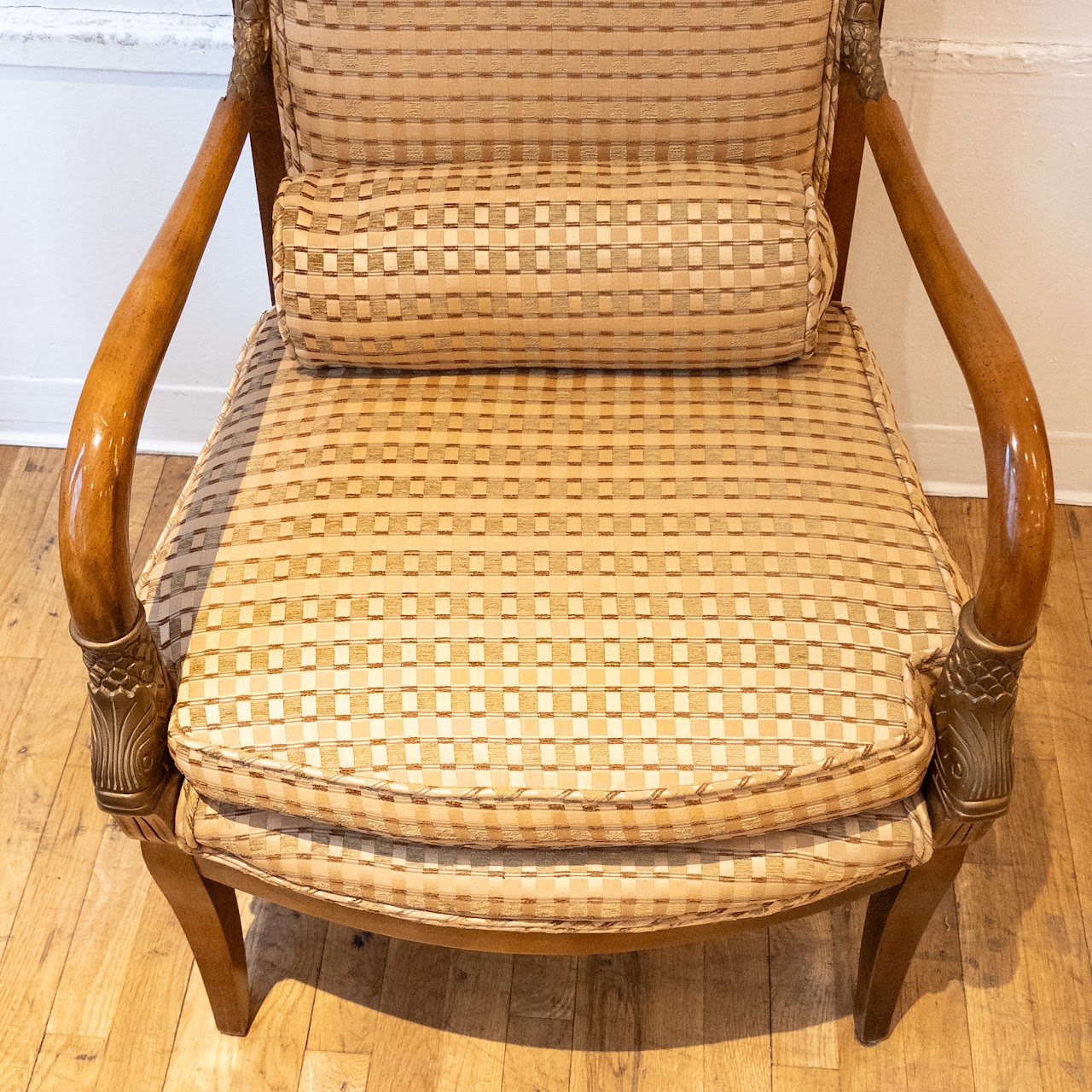 French Empire Style Carved Parcel Gilt Fauteuil Pair