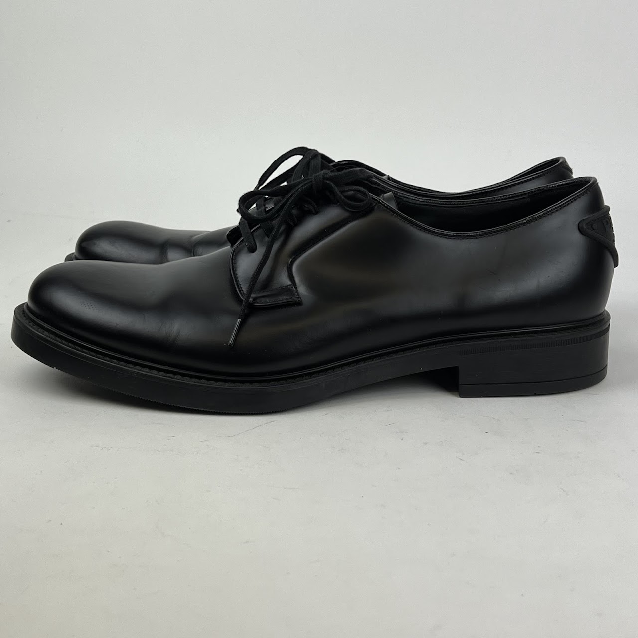 Prada Black Polished Leather Bluchers