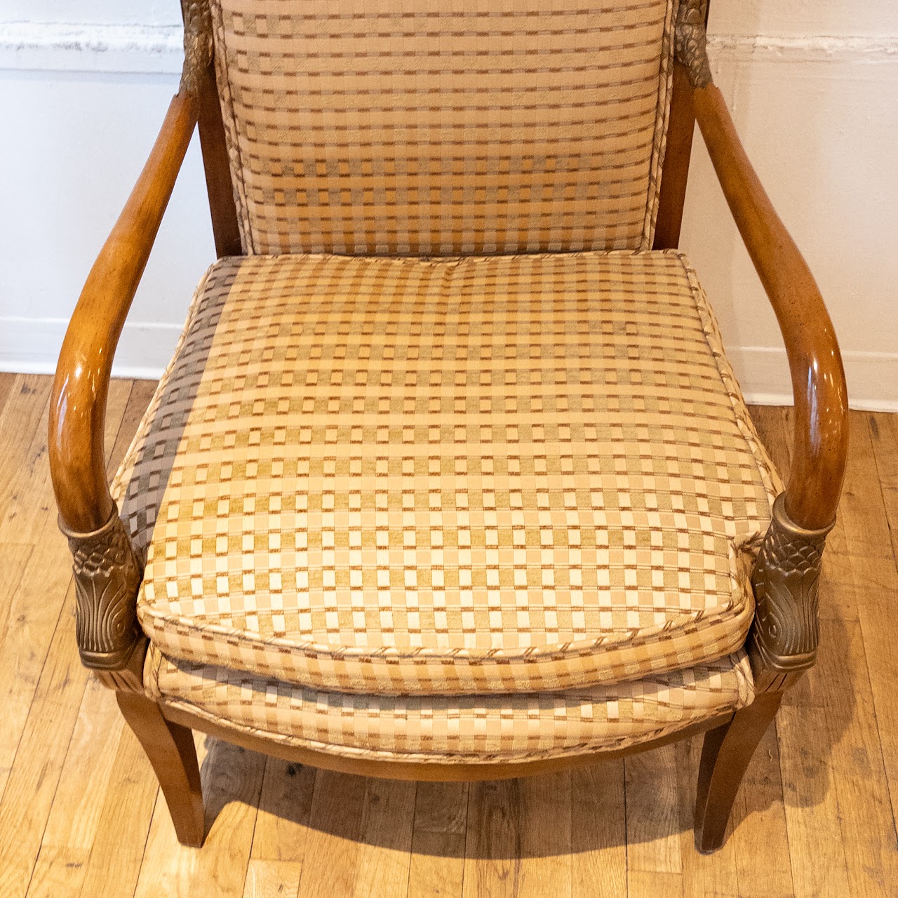 French Empire Style Carved Parcel Gilt Fauteuil Pair