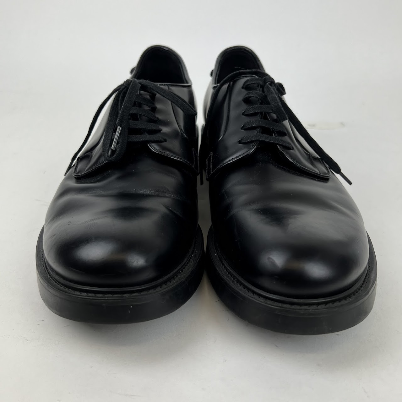 Prada Black Polished Leather Bluchers