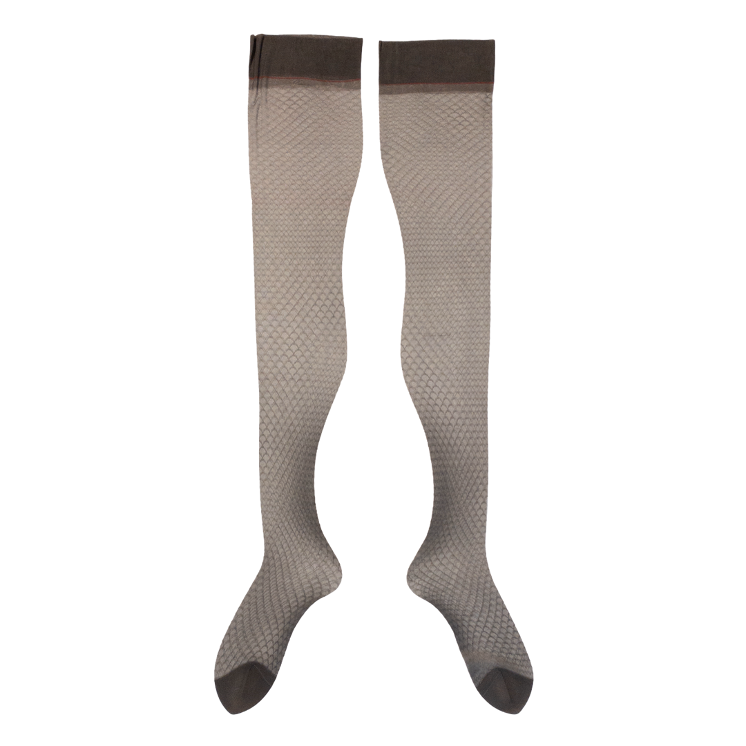 Schiaparelli Vintage Smoke Gray Sheer Fan Pattern Stockings