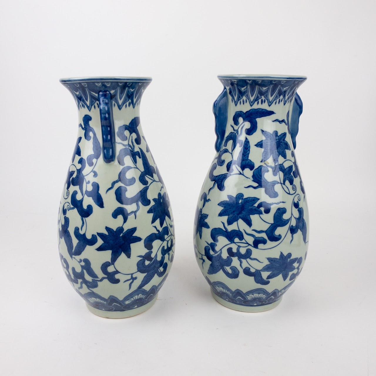 Chinese Blue Vine Stoneware Vase Pair