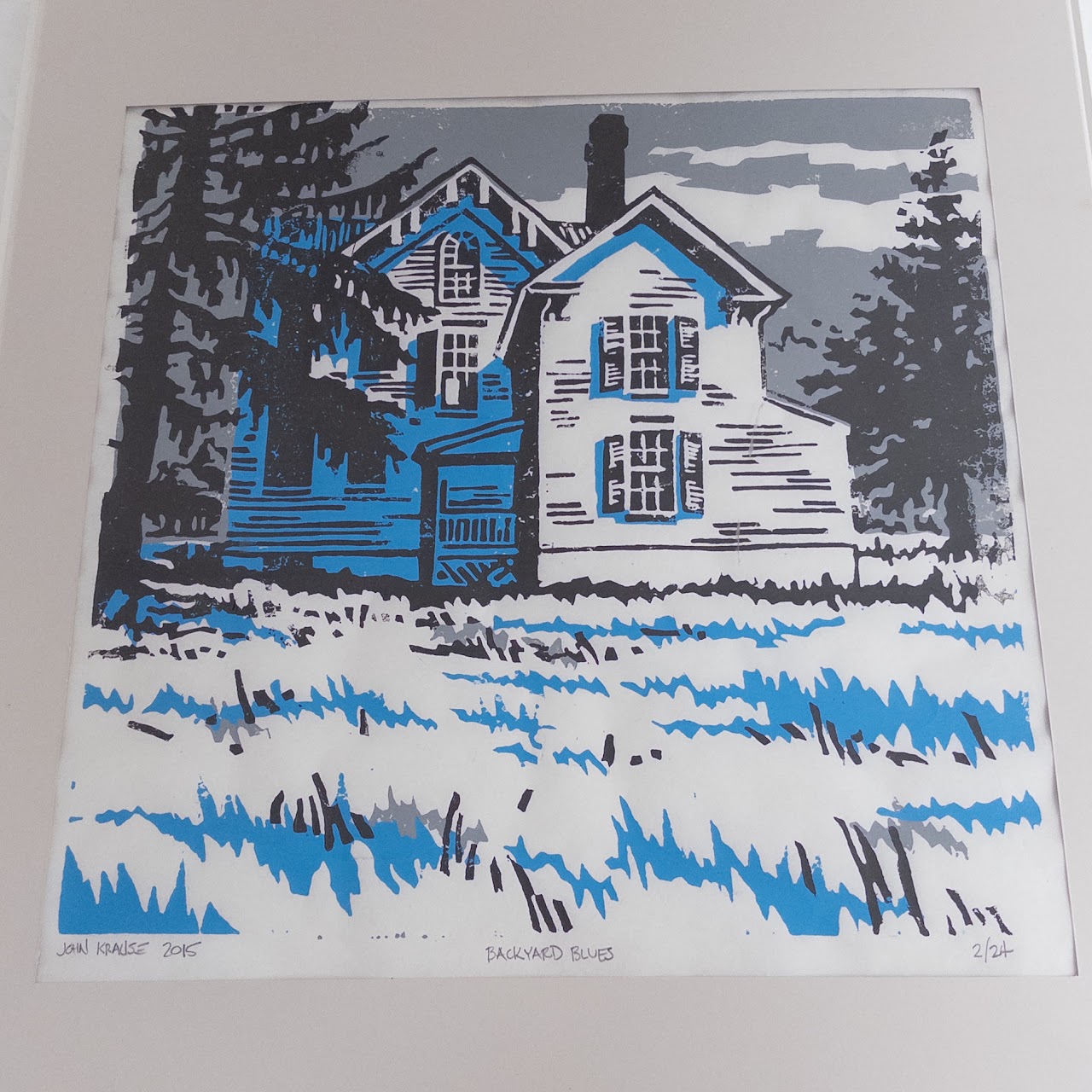 John Krause 'Backyard Blues' Signed Woodcut