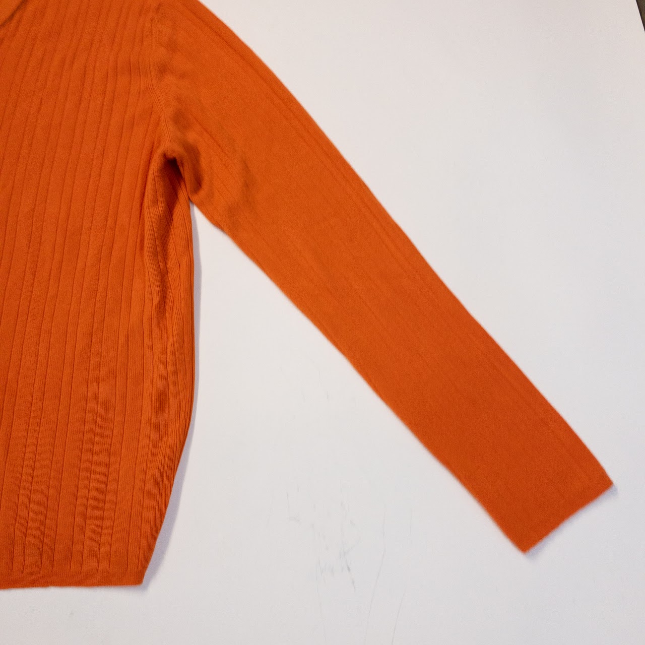 Hermès Pumpkin Orange Vintage Ribbed V-Neck Cashmere Sweater