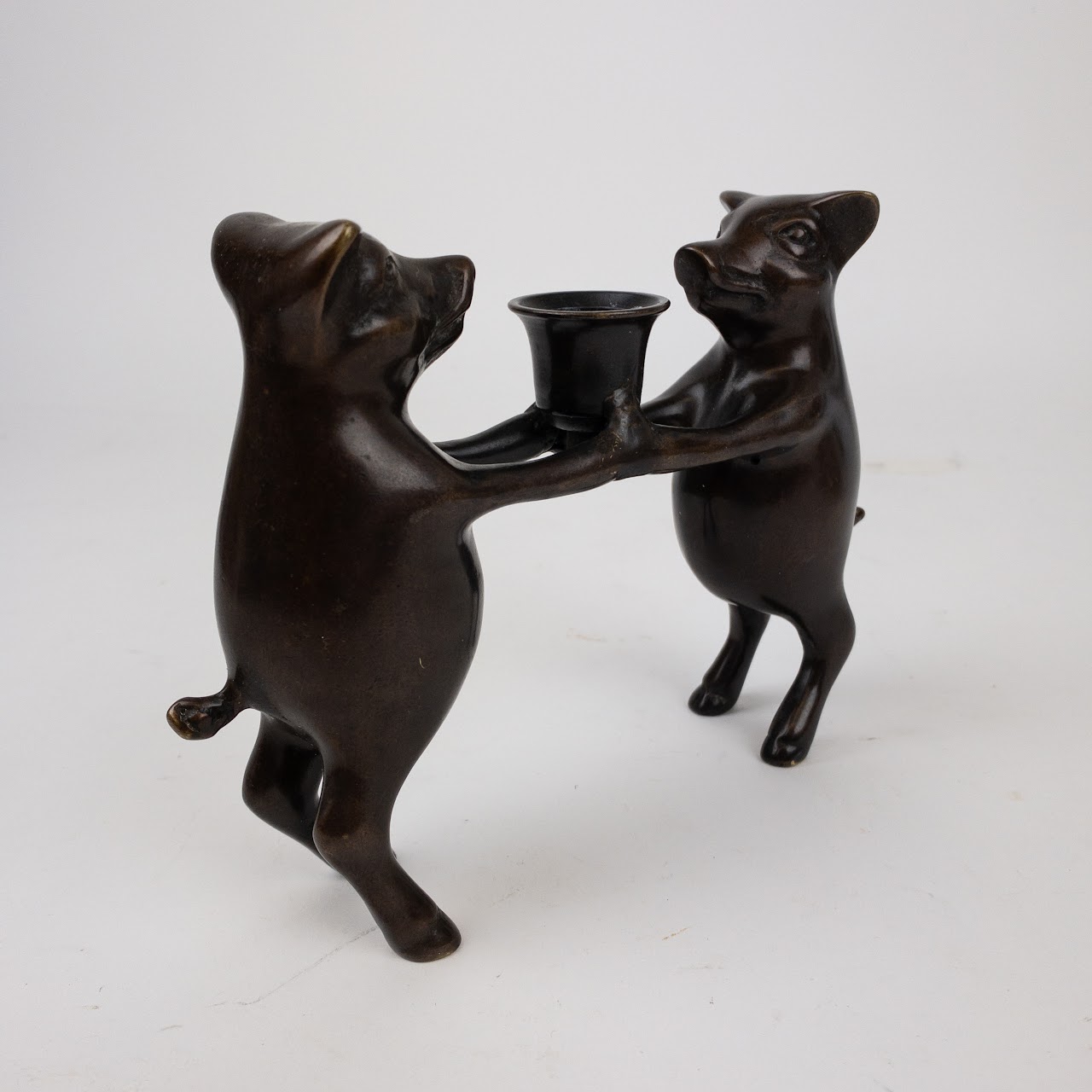 Bronze Vintage Dancing Pigs Candlestick