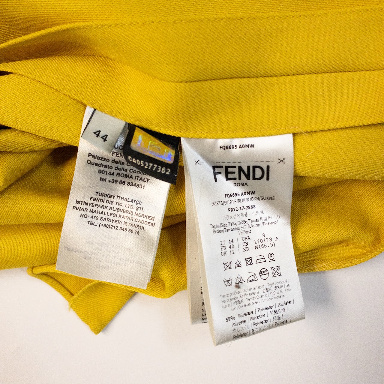 Fendi Pleated Yellow Full-Circle Midi Skirt