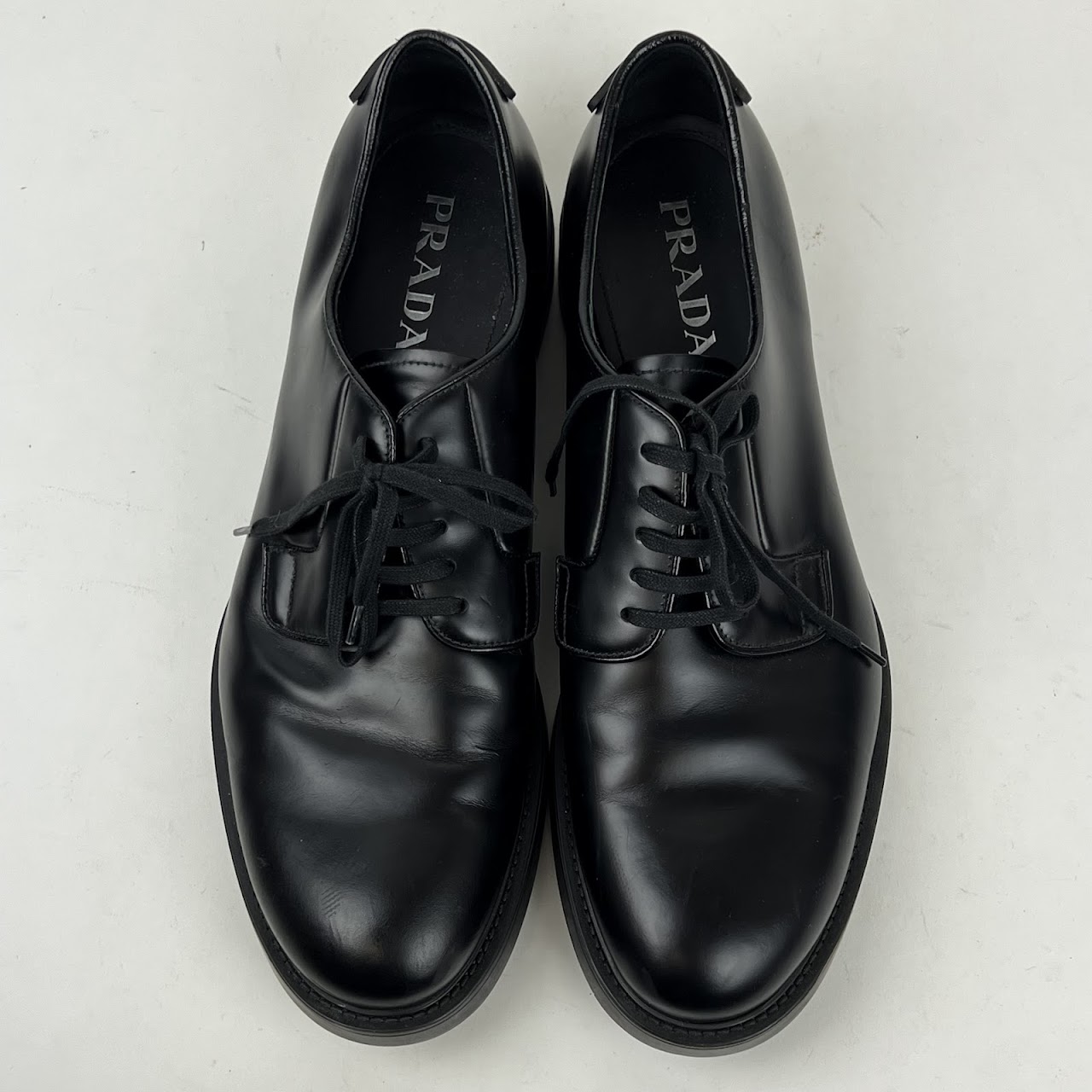 Prada Black Polished Leather Bluchers