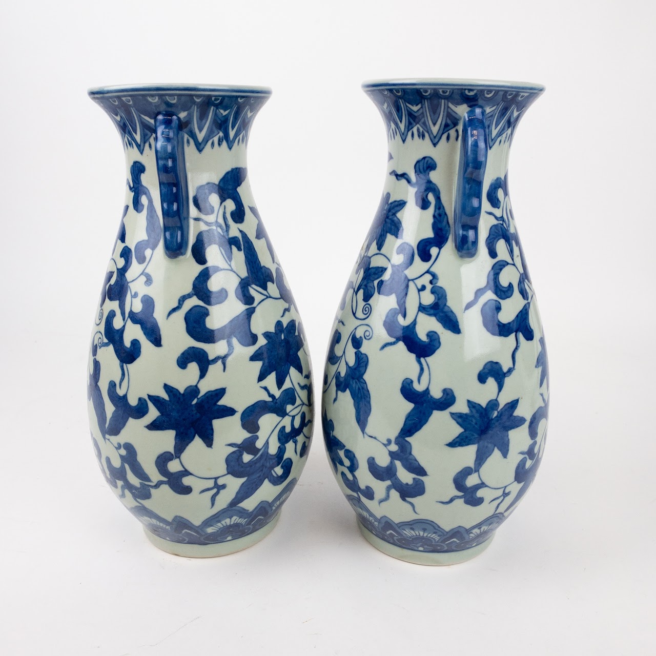 Chinese Blue Vine Stoneware Vase Pair