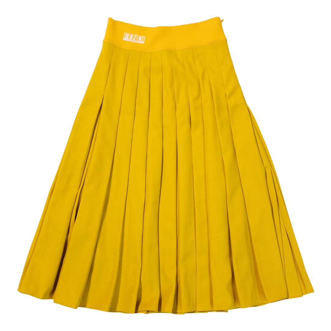 Fendi Pleated Yellow Full-Circle Midi Skirt