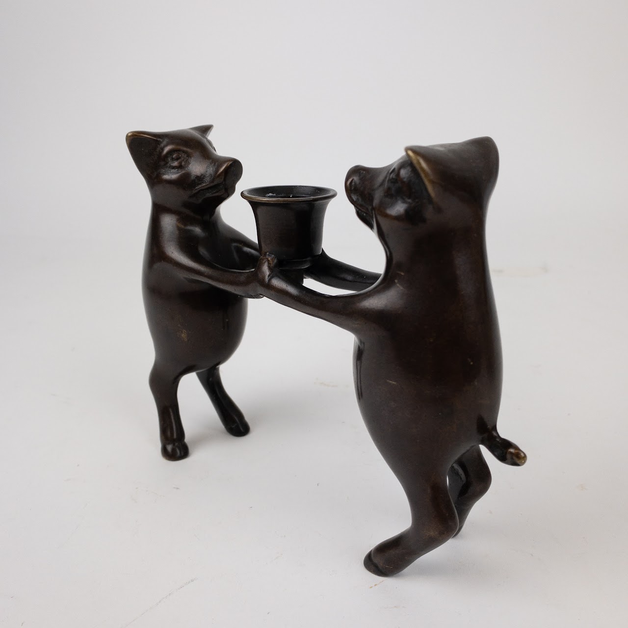 Bronze Vintage Dancing Pigs Candlestick