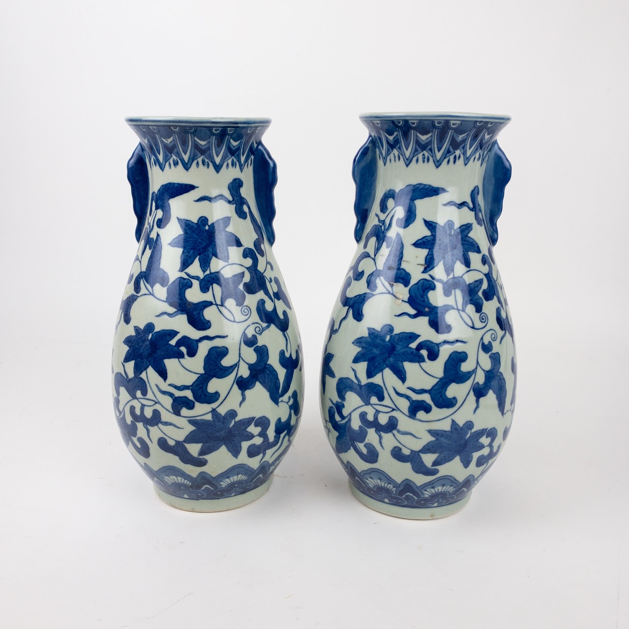 Chinese Blue Vine Stoneware Vase Pair