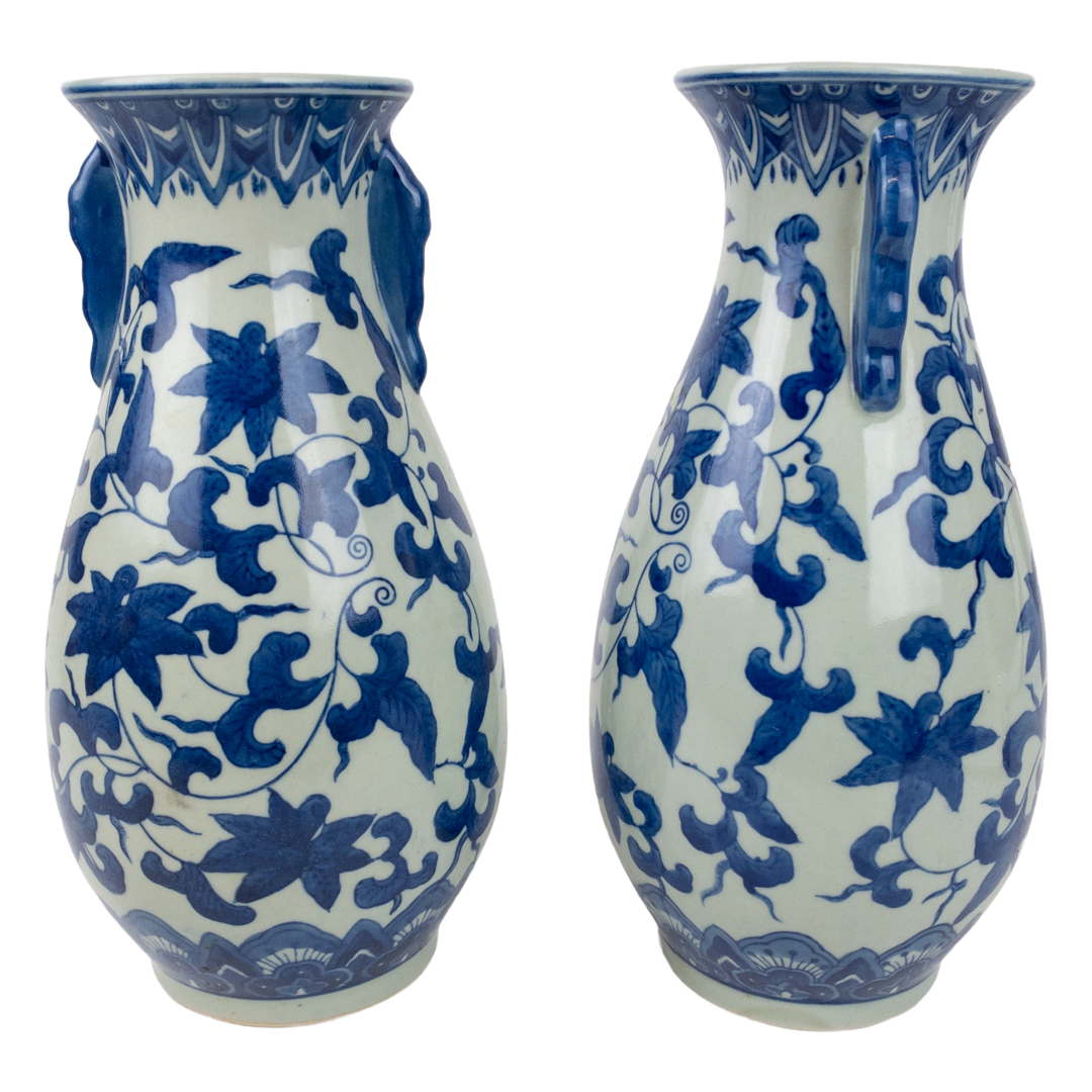 Chinese Blue Vine Stoneware Vase Pair