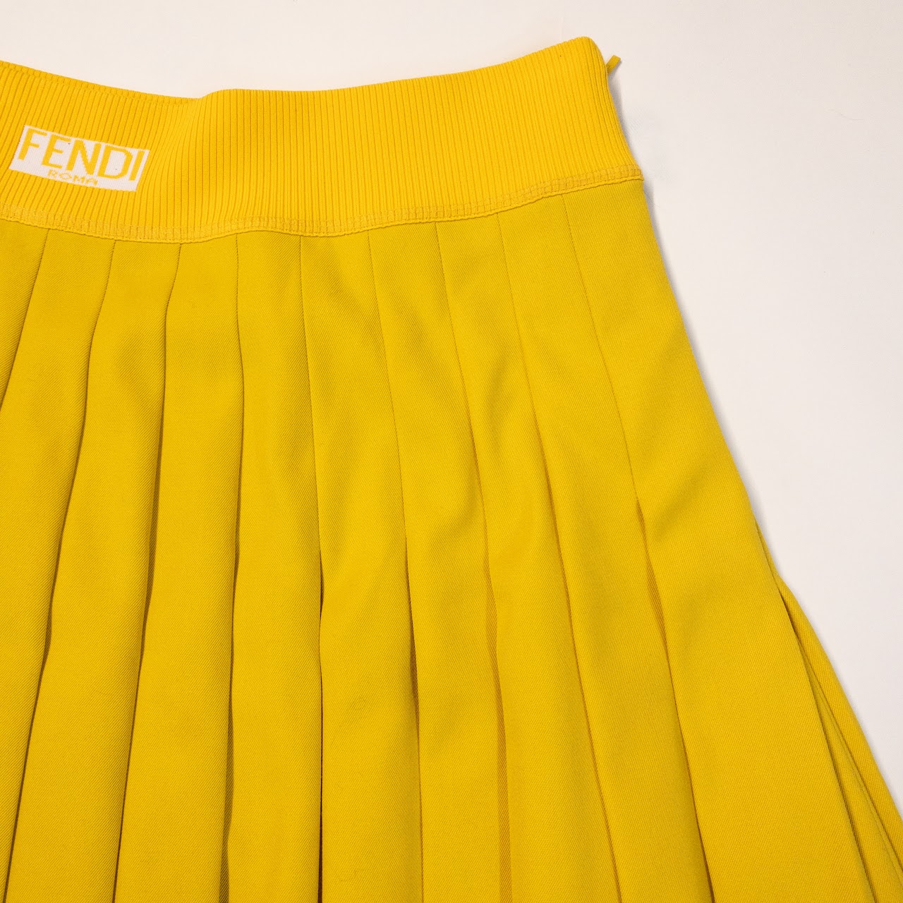 Fendi Pleated Yellow Full-Circle Midi Skirt