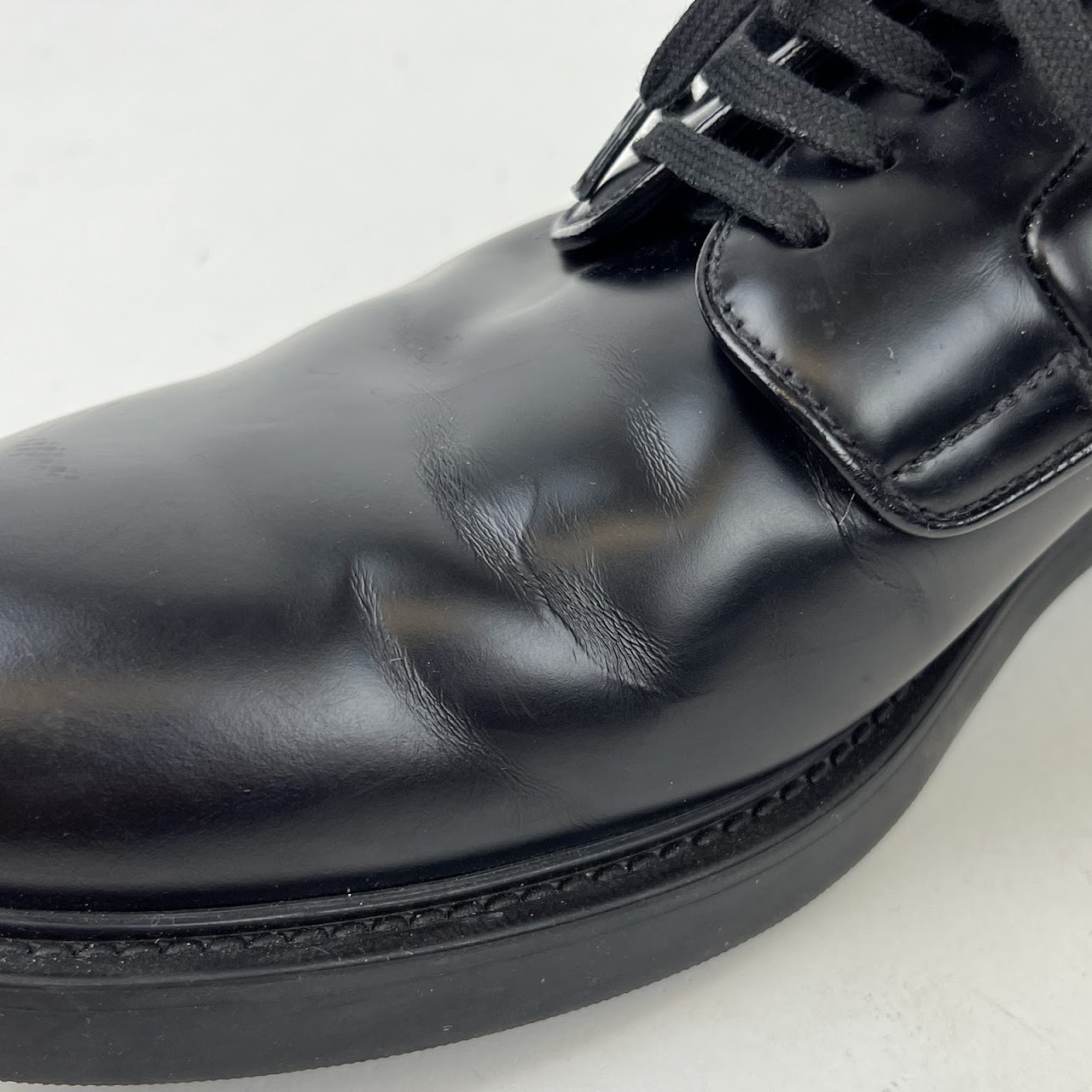 Prada Black Polished Leather Bluchers