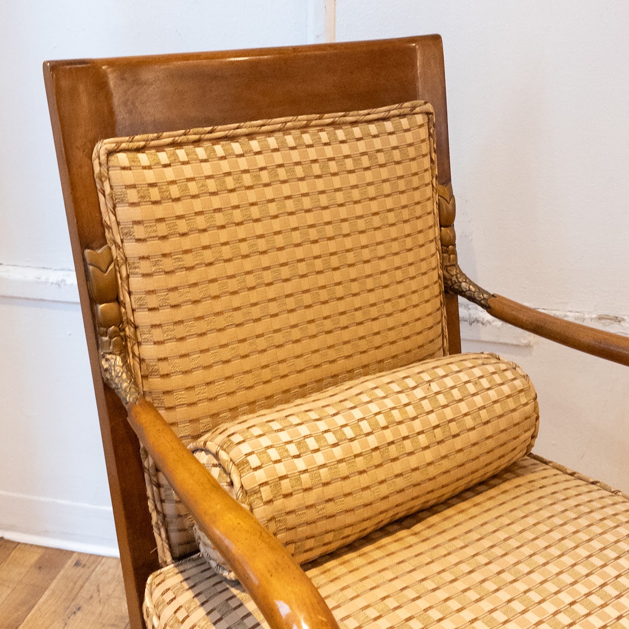 French Empire Style Carved Parcel Gilt Fauteuil Pair