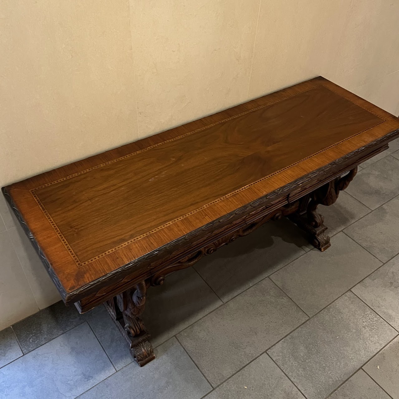 Renaissance Revival Walnut Trestle Base Convertible Buffet and Dining Table