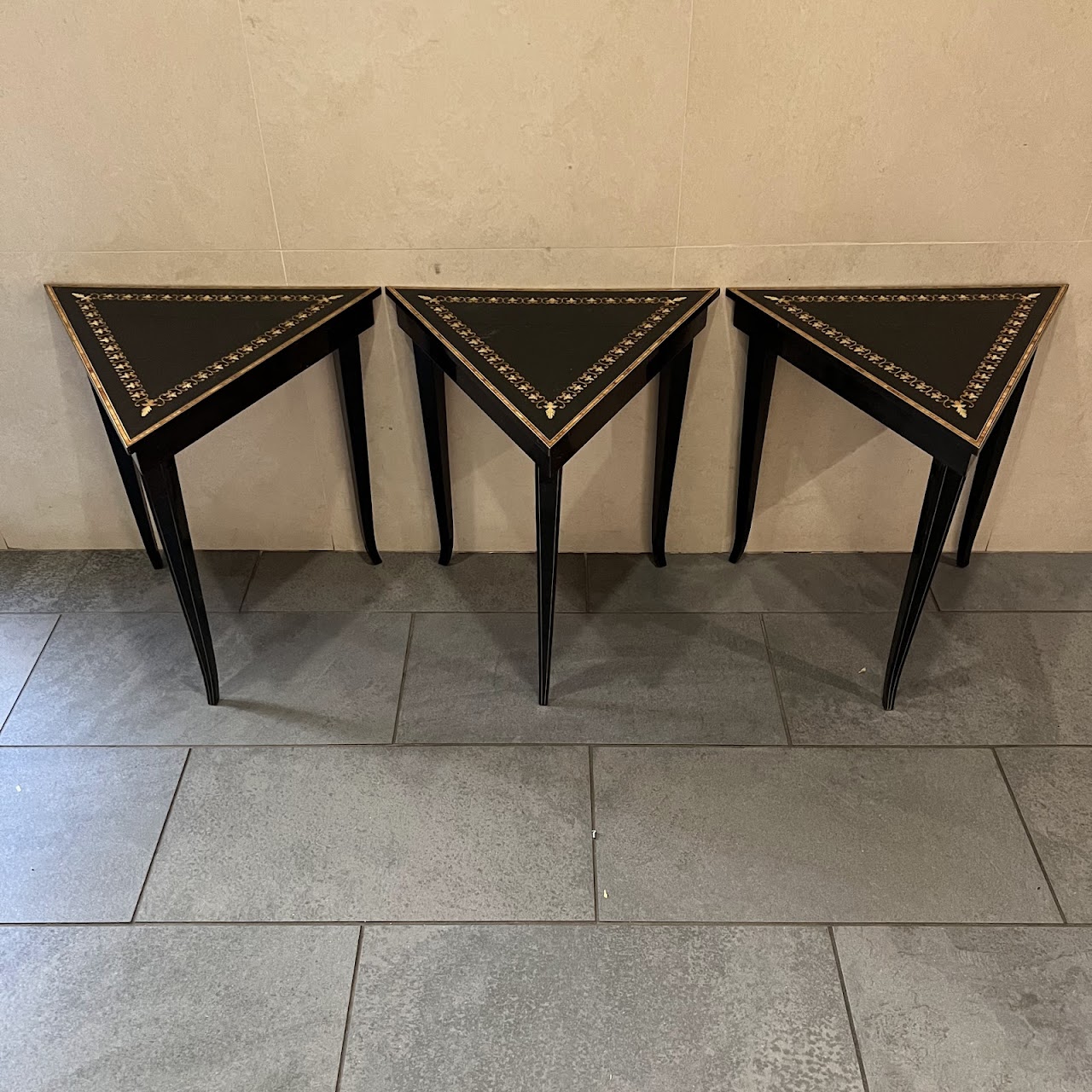 Italian Marquetry Inlaid Triangular Music Table Trio