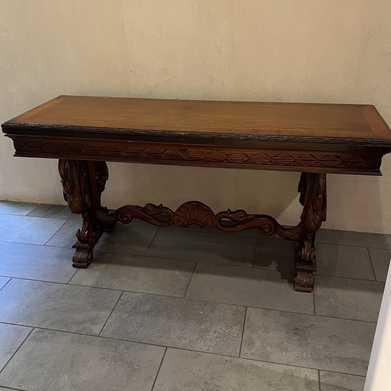 Renaissance Revival Walnut Trestle Base Convertible Buffet and Dining Table