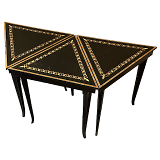 Italian Marquetry Inlaid Triangular Music Table Trio