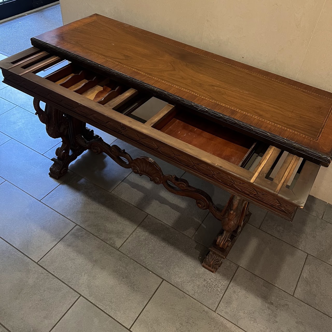 Renaissance Revival Walnut Trestle Base Convertible Buffet and Dining Table