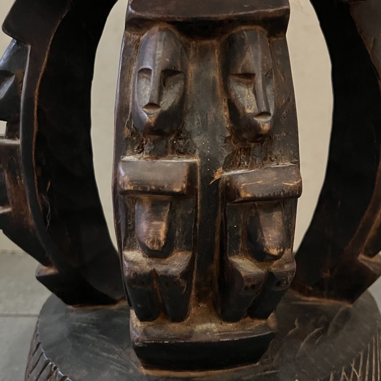 African Dogon Carved Figural Leg Stool