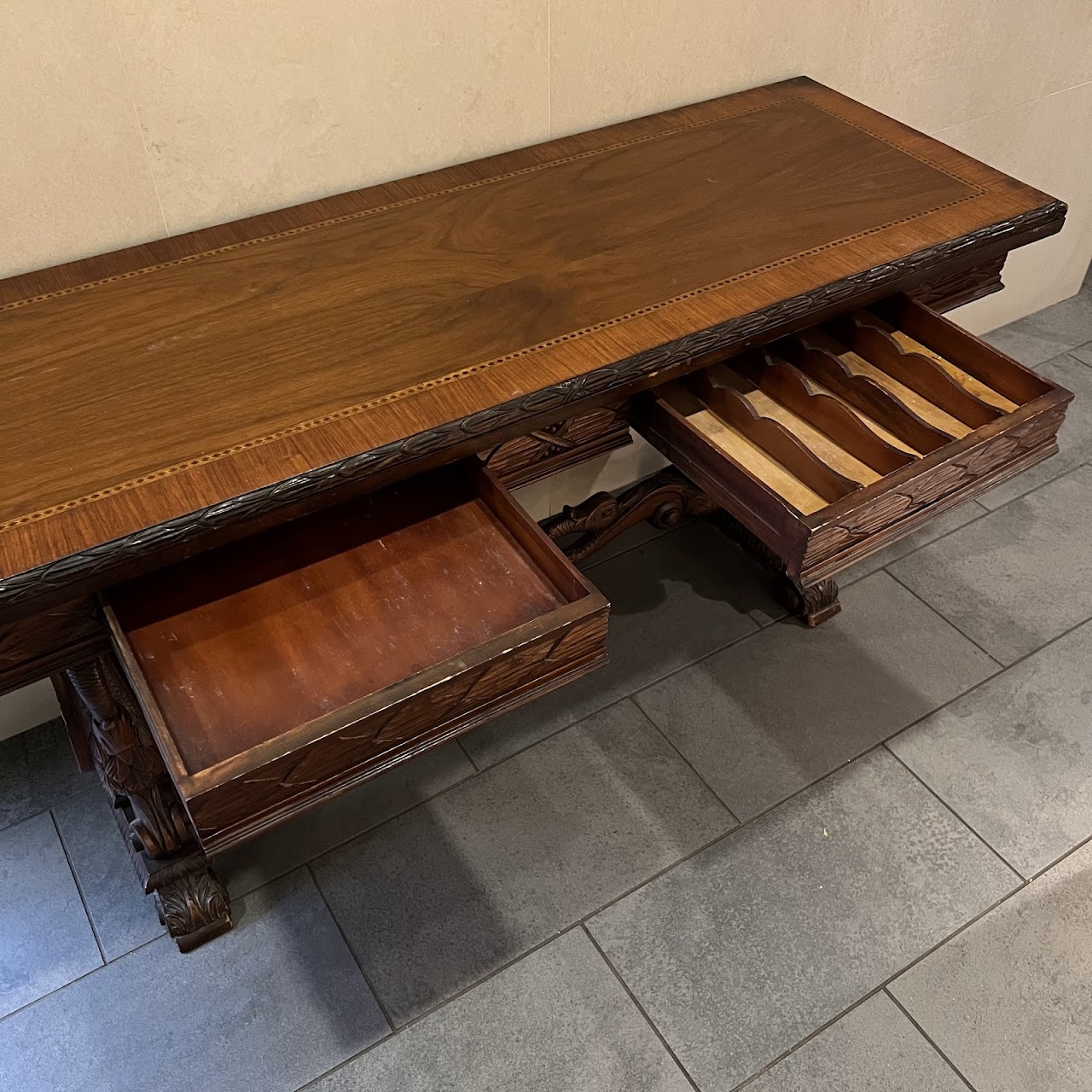 Renaissance Revival Walnut Trestle Base Convertible Buffet and Dining Table