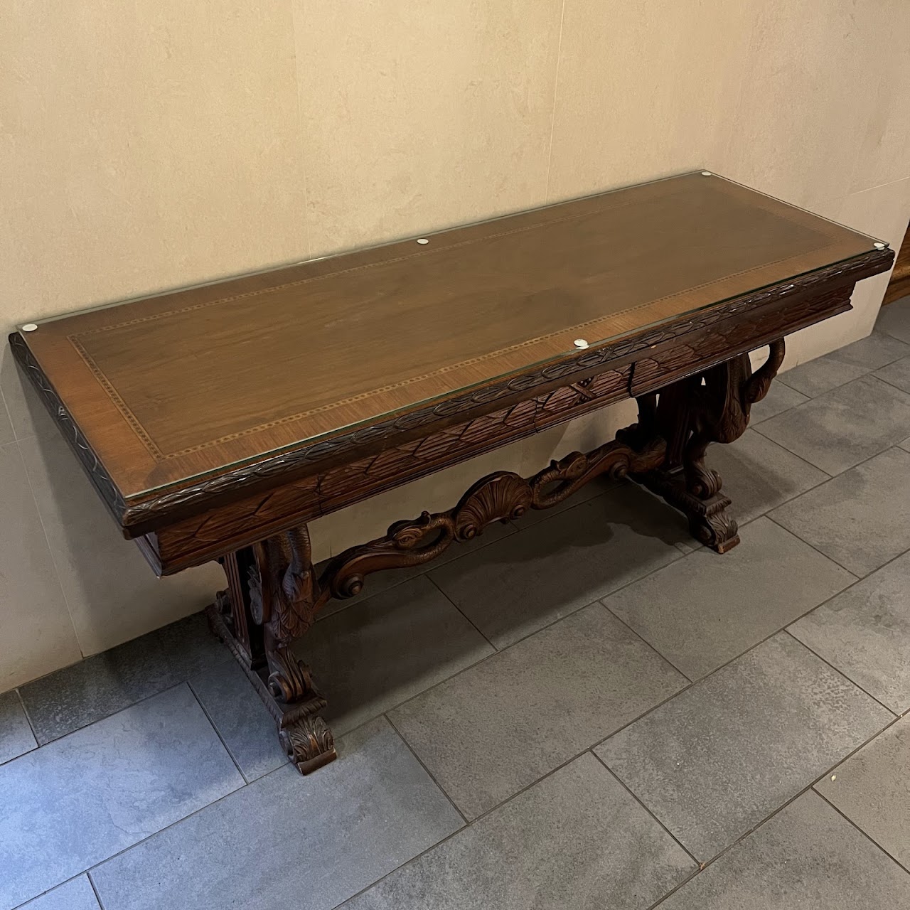 Renaissance Revival Walnut Trestle Base Convertible Buffet and Dining Table