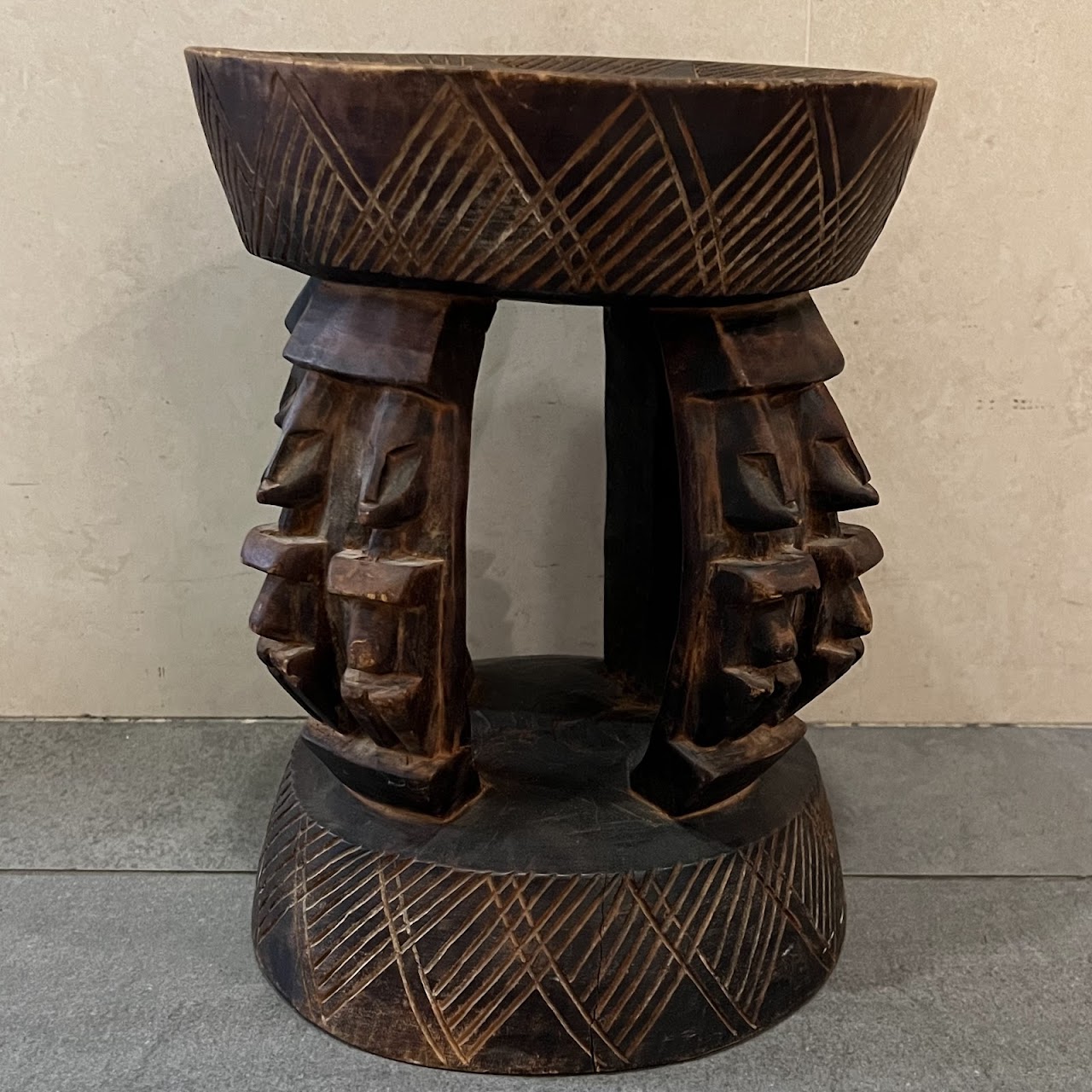 African Dogon Carved Figural Leg Stool