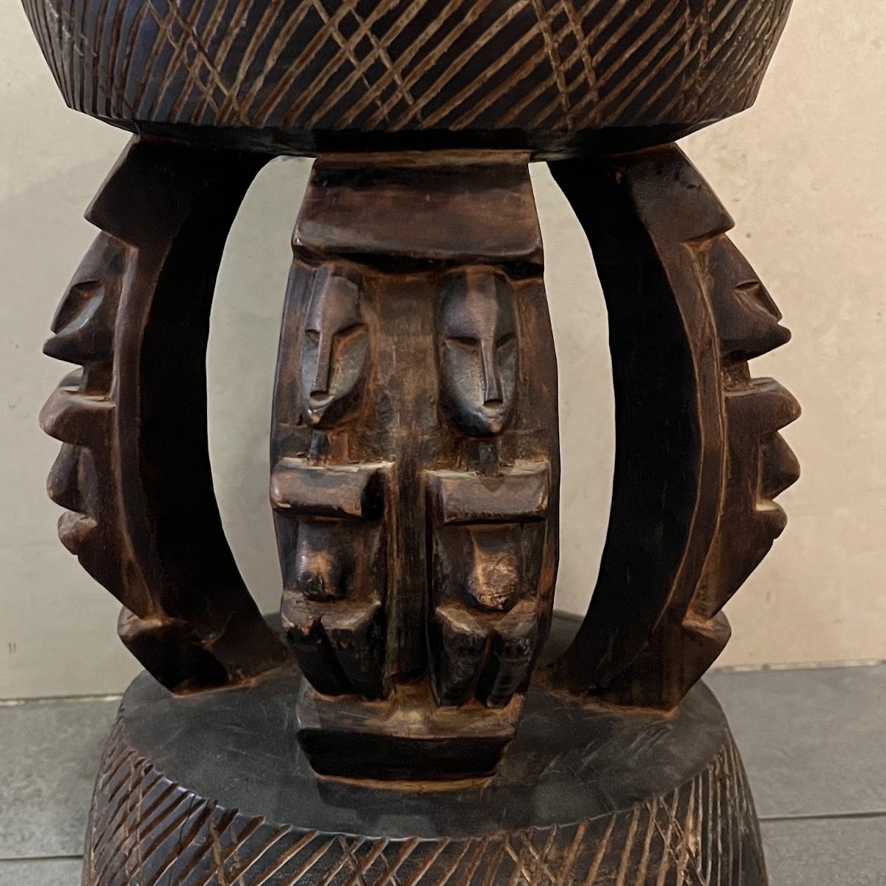 African Dogon Carved Figural Leg Stool