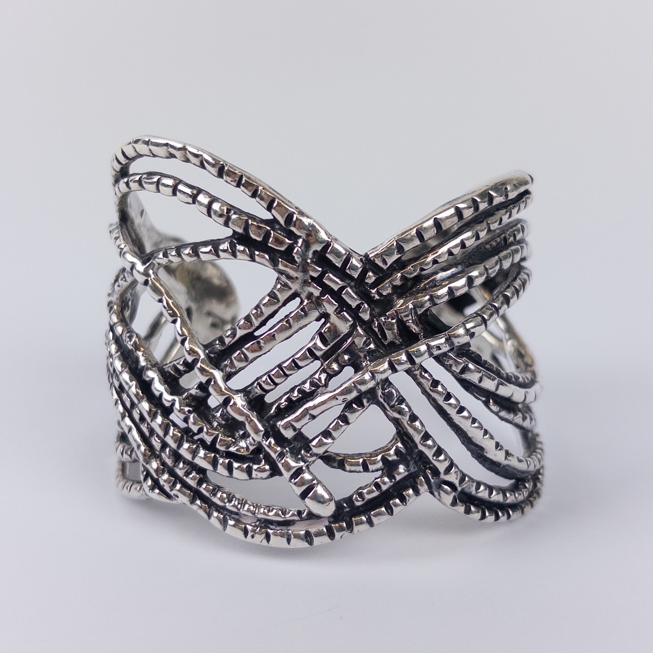 Sterling Silver Twine Twist Open Cuff Bangle