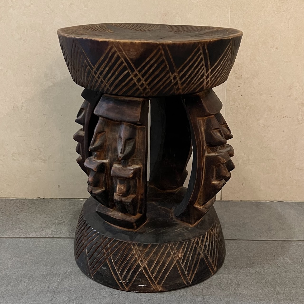 African Dogon Carved Figural Leg Stool