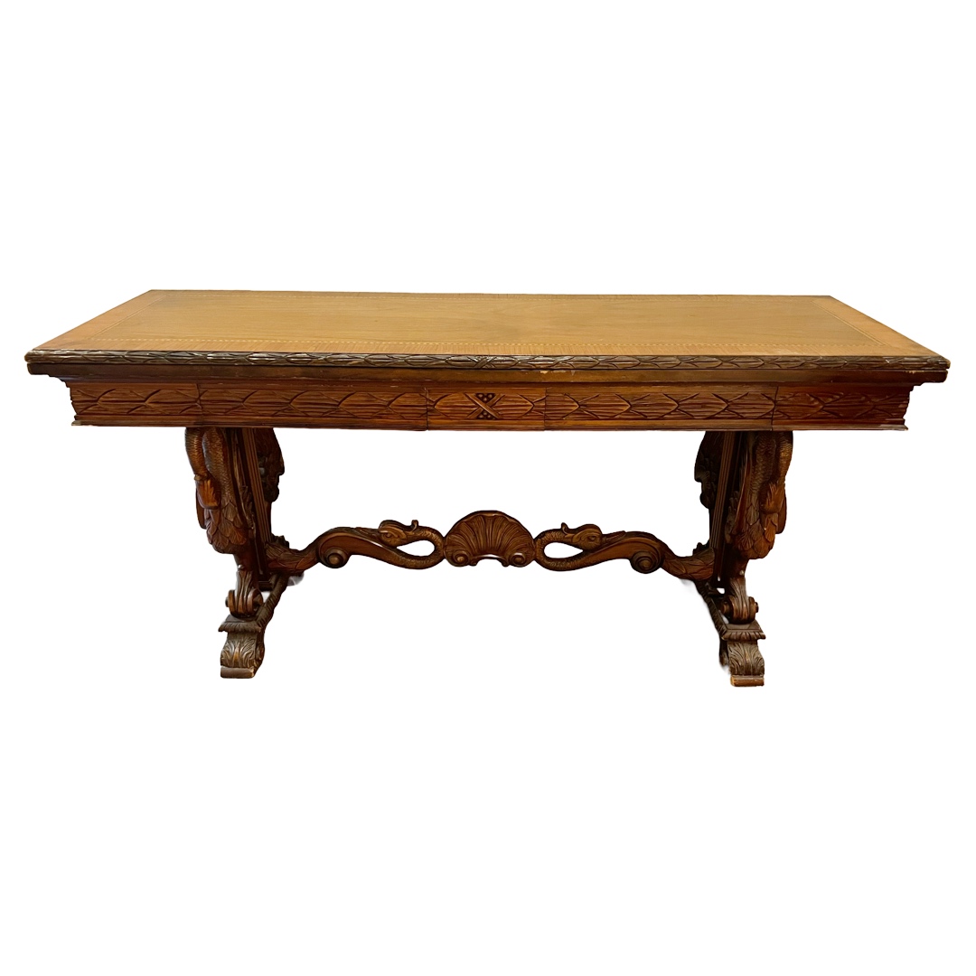 Renaissance Revival Walnut Trestle Base Convertible Buffet and Dining Table