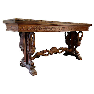 Renaissance Revival Walnut Trestle Base Convertible Buffet and Dining Table