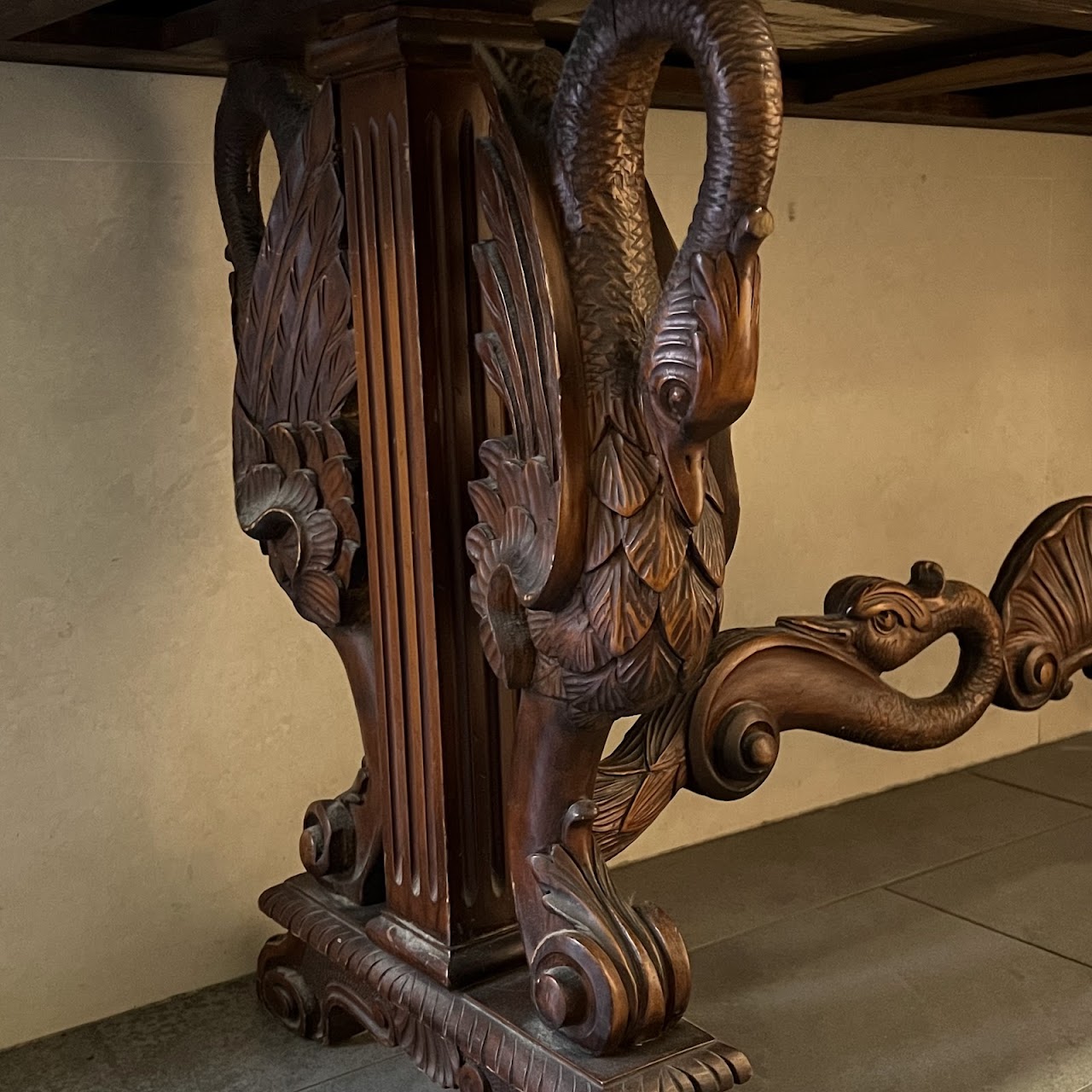 Renaissance Revival Walnut Trestle Base Convertible Buffet and Dining Table