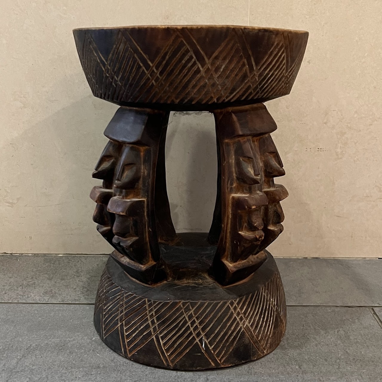 African Dogon Carved Figural Leg Stool