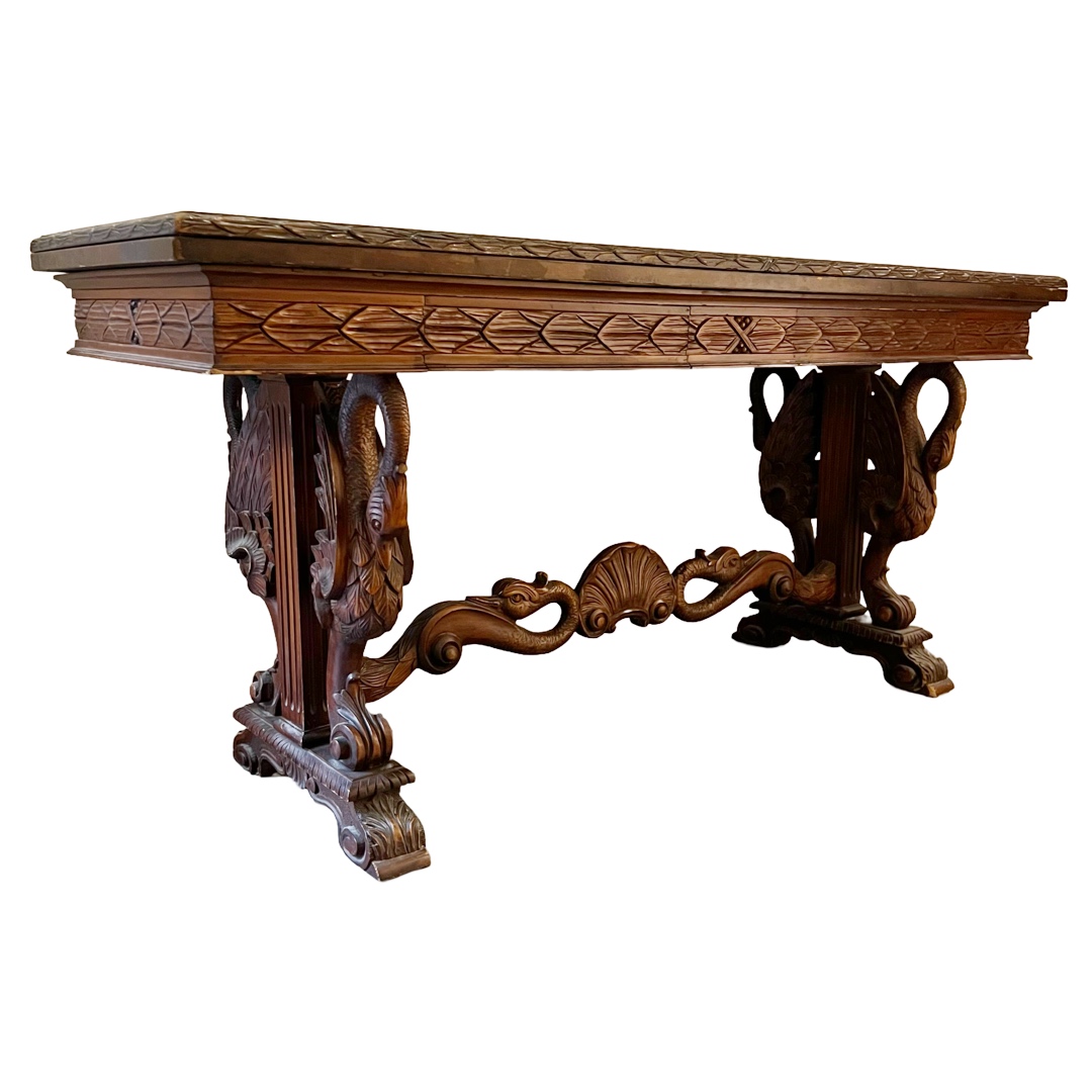 Renaissance Revival Walnut Trestle Base Convertible Buffet and Dining Table