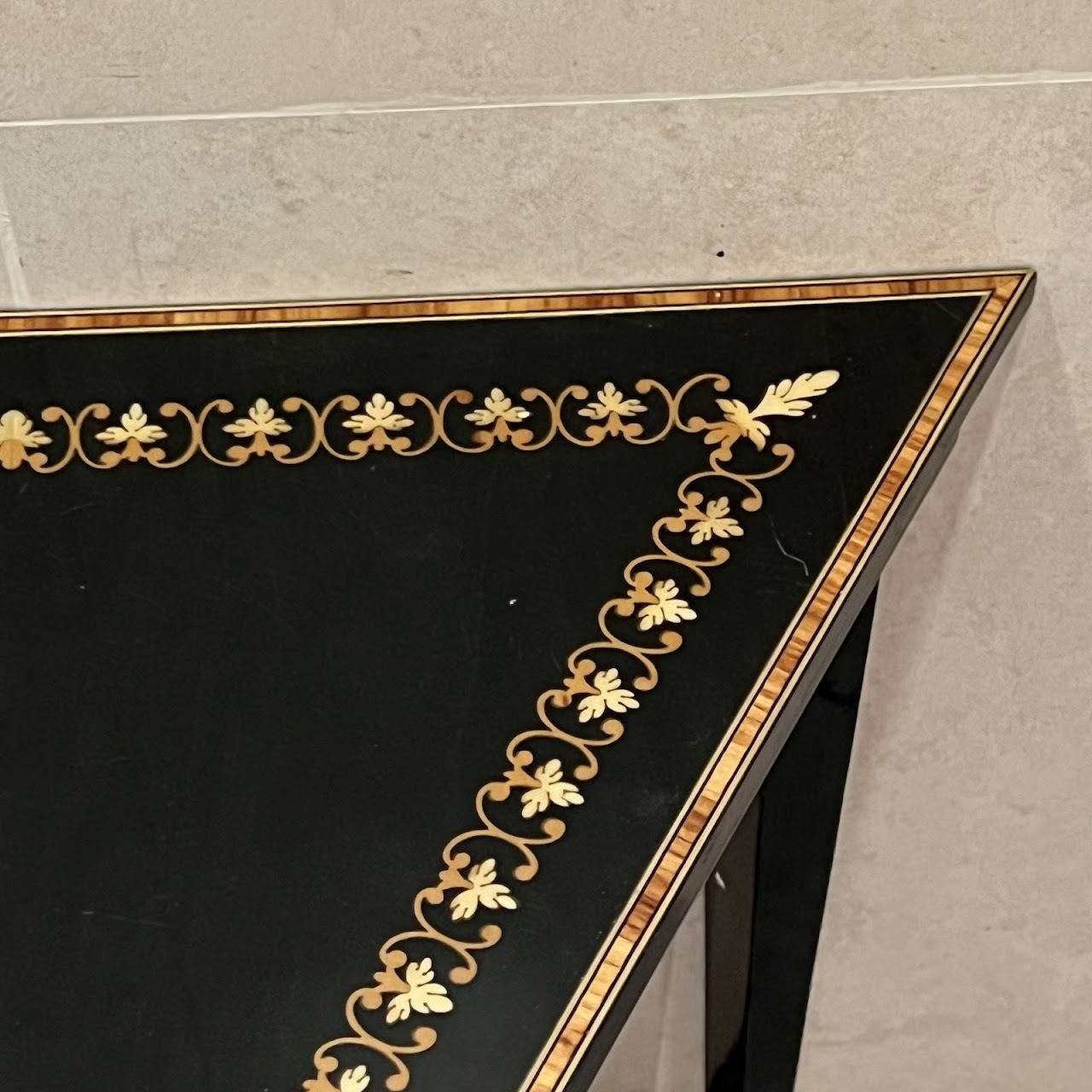 Italian Marquetry Inlaid Triangular Music Table Trio