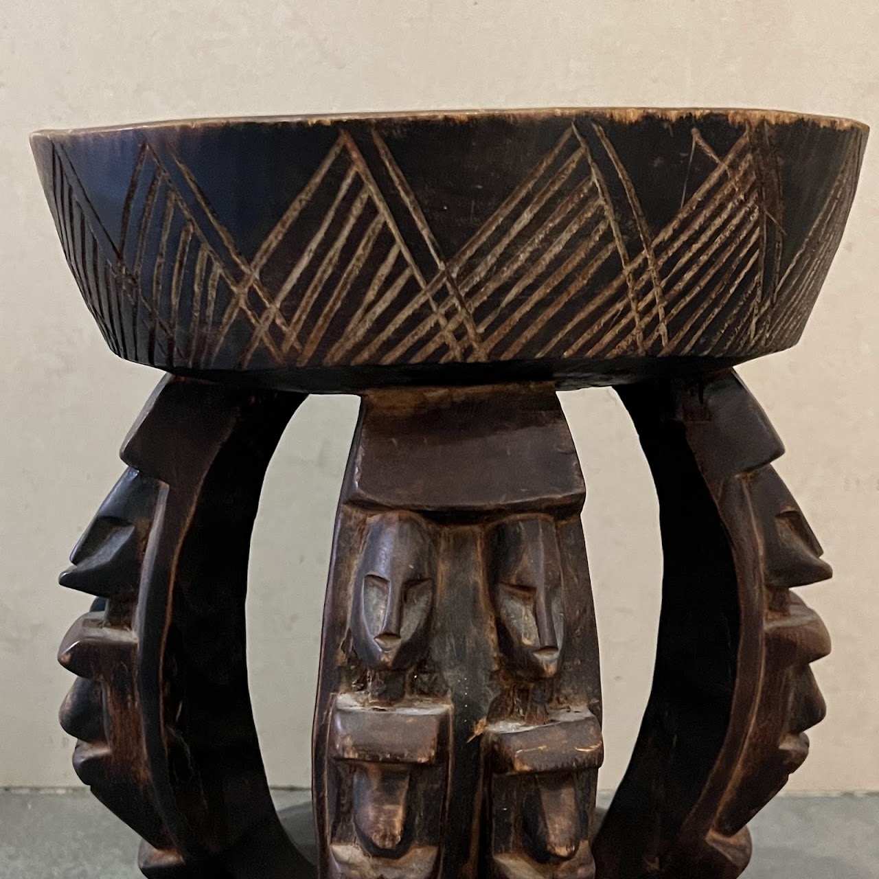 African Dogon Carved Figural Leg Stool